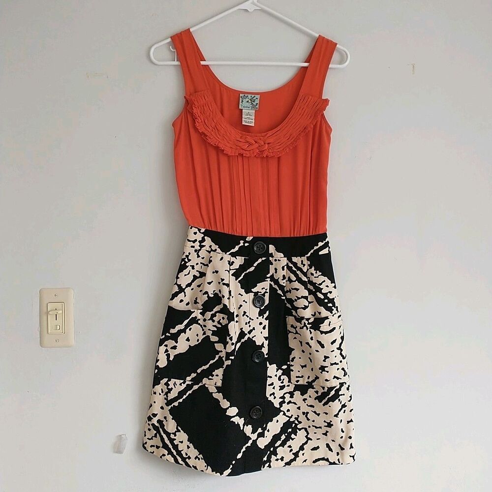 Tabitha Anthropologie Dress 2 Multicolor Silk Pleated Pockets Ruffle*READ